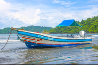        Small Boat Anchored In Playa Curu Curu Wildlife Refuge
  - Costa Rica