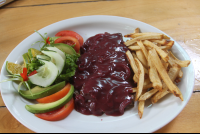 steak with redwine onion sauce ranchodelaplaya 
 - Costa Rica